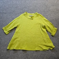 Eleven Stitch Design Top Womens Size XL Green Tunic Lagenlook Boxy Minimalist
