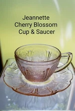 JEANNETTE PINK CHERRY BLOSSOM CUP & SAUCER  Excellent  (9 Available) 1930-39