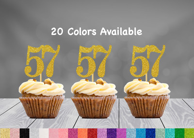 57th Birthday Cupcake Toppers Party Decorations (SET of 12) 20 Colors ...
