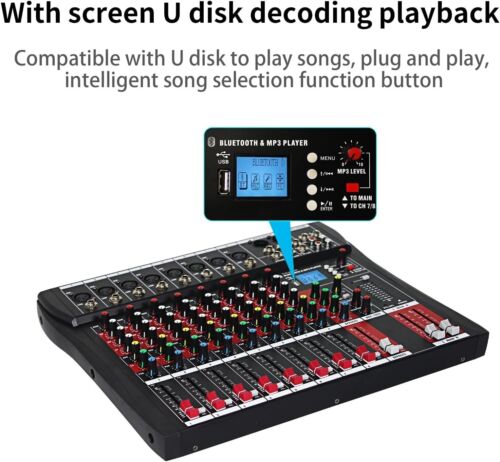 8 Kanal Bluetooth Live Studio Audio Mixer Power Mixing Console Platine mit USB OP - Bild 3 von 9