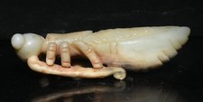 4.5''Chinese Hongshan Culture Old Jade Carving Insect Praying Mantis Statue