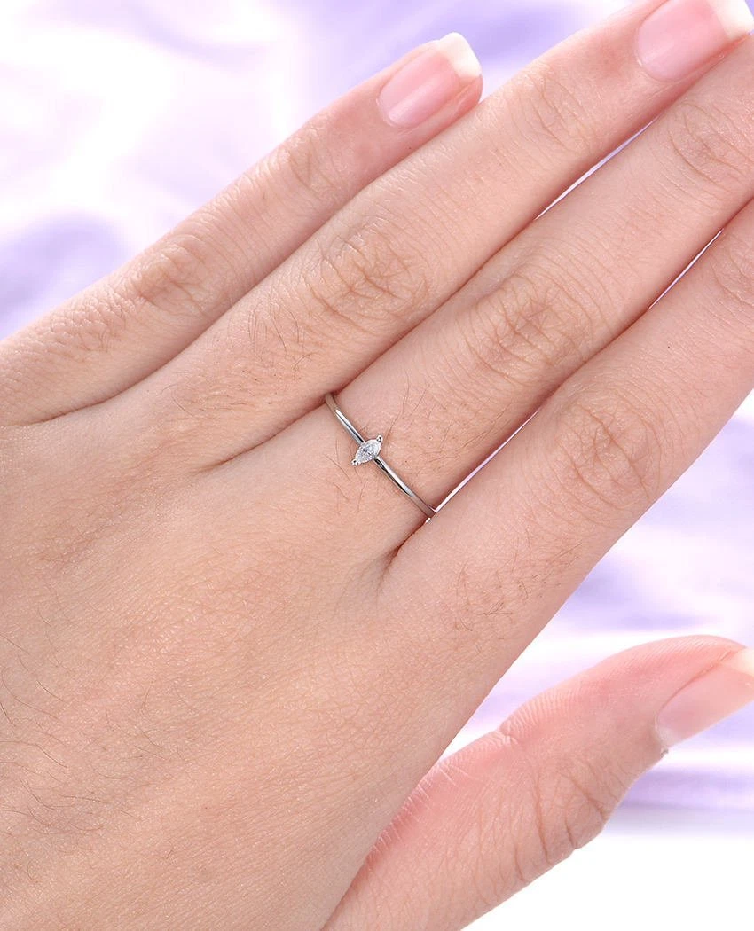 0.1ct Marquise Cut Simulated Diamond Minimalist Slim Ring 14k