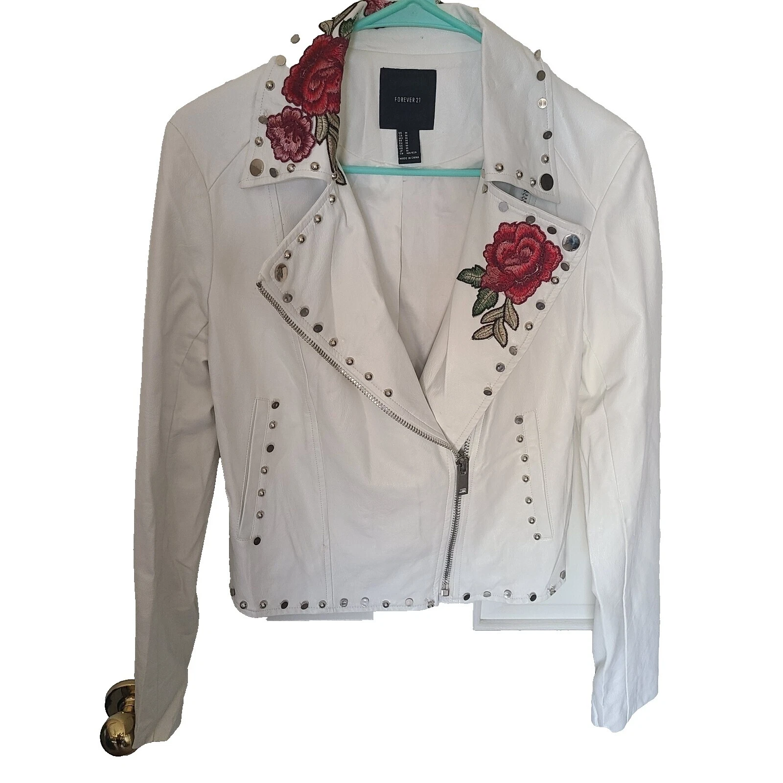 FOREVER 21 Motorcycle Jacket White Coats, Jackets & Vests for Women