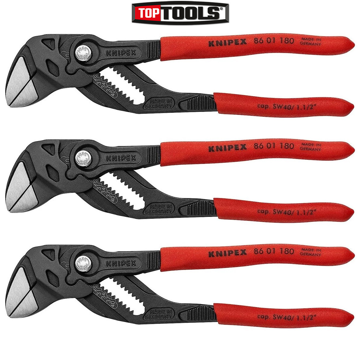 Knipex 86 01 180 Pliers Wrench Plastic Coated Grey Atramentized 180 mm Pack of 3