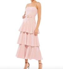 IEENA DUGGAL Women's Pink Spaghetti Straps Tiered Tea-length Size 0 Dress