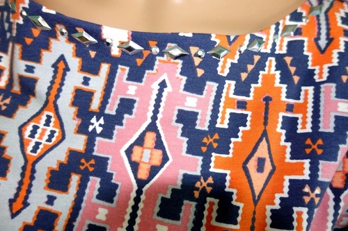 Ruby Rd. Women Size S Mauve Gray Amber Aztec Tee T Shirt Top Blouse