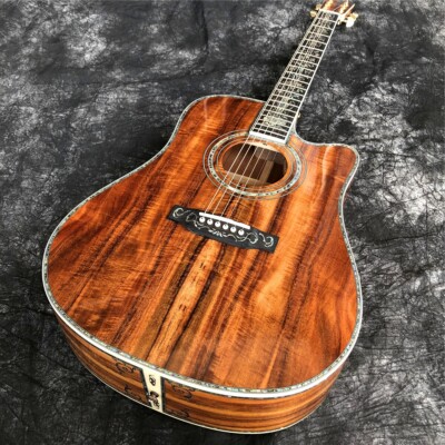 Top Quality 41 Inches Solid Koa Acoustic Guitar Cutaway Abalone Binding Inlays
