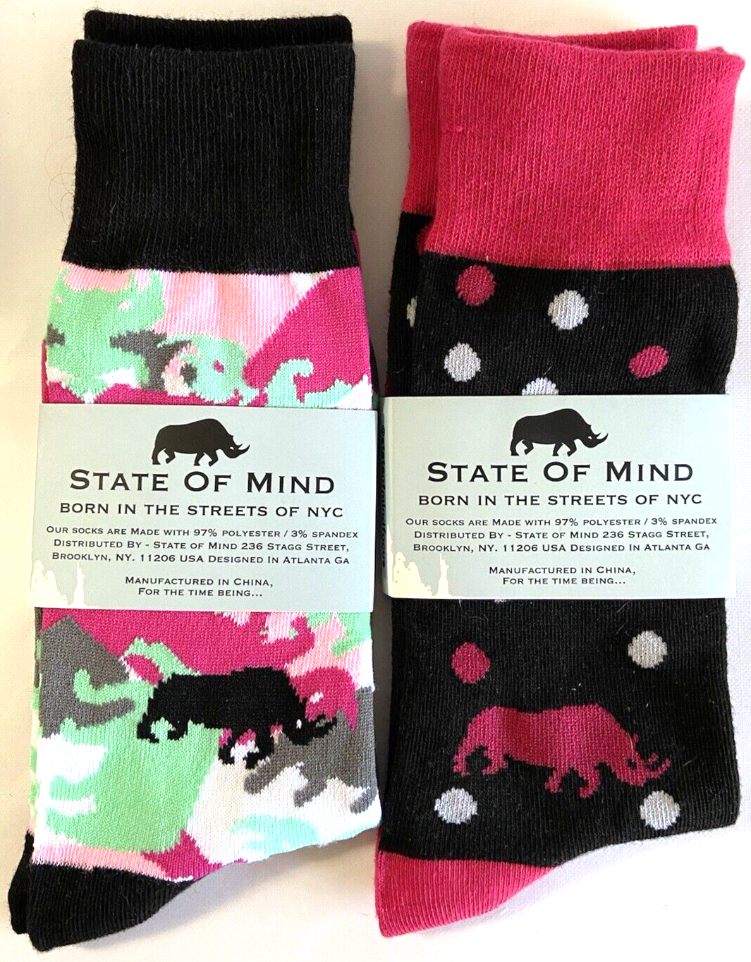 Socks State Of Mind NY Unisex 2 Pair Rhino Unapologetic & Nevertheless Persisted-image