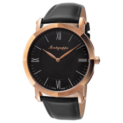 Montegrappa Men's NeroUno Slim Leather Swiss Made Quartz 40mm Watch IDNMWARC