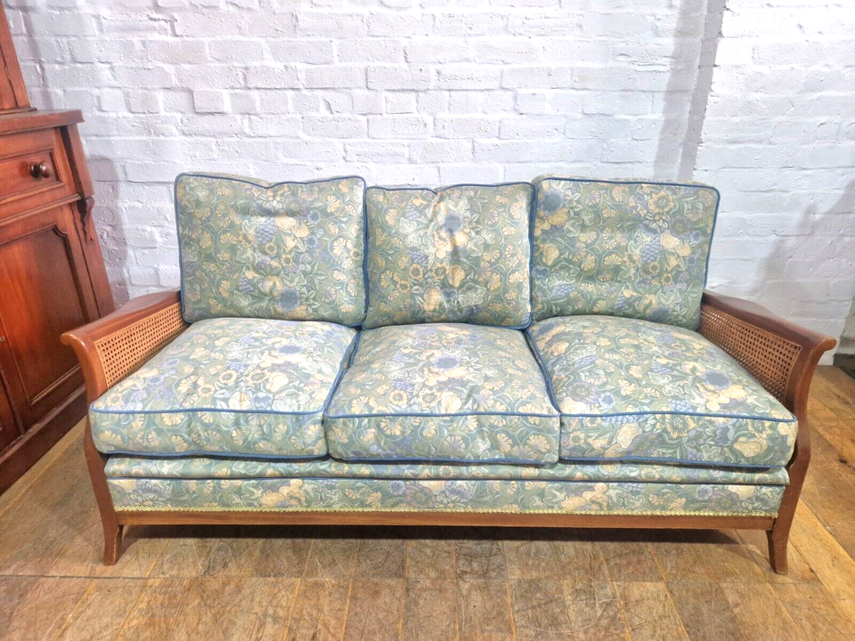Vintage 3 seater bergere cane sofa settee with cushions eBay