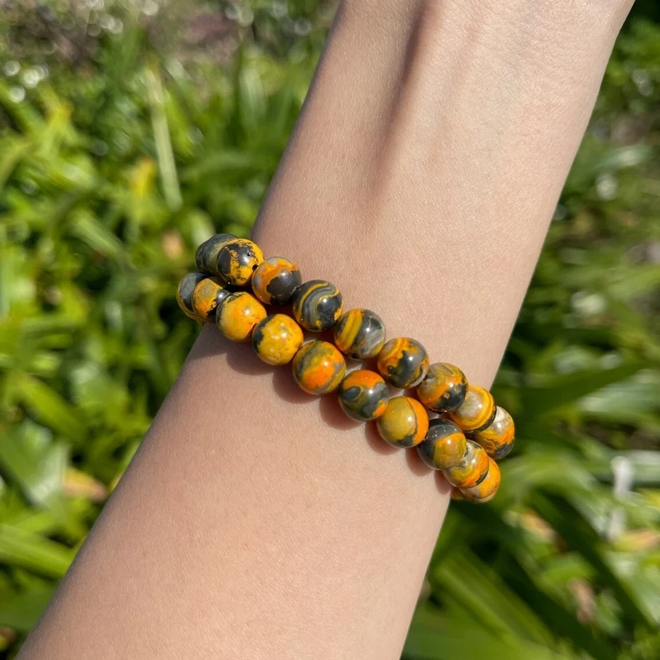 Bumblebee Jasper Beads Bracelet Handmade Stretch Bracelet Casual Crystal Jewelry - Image 3 of 4