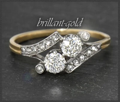 Diamant "toi et moi" Ring mit 0,70ct, 585 Gold Antik Damenring von ca 1900 - Bild 1 von 4