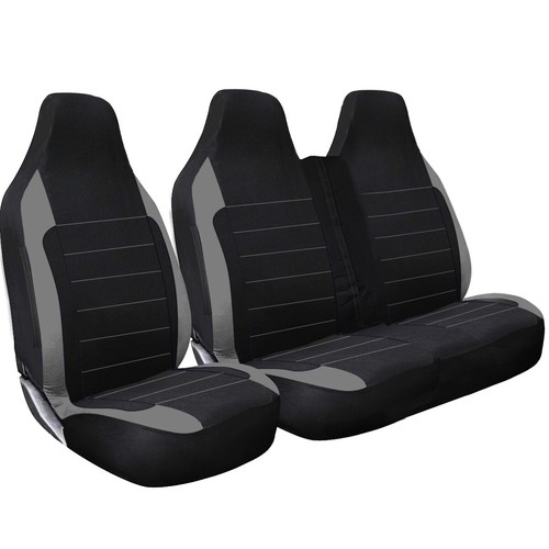 Racing Grey Van Seat Covers Protectors Set 2+1 Luxury Padded Rectangle Quilted - 第 1/1 張圖片