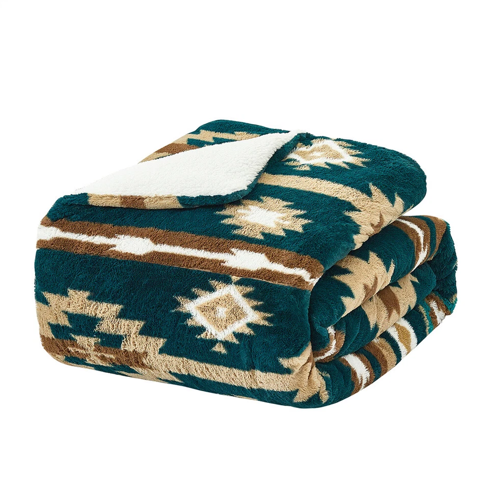 Manta de cama Southwest de piel sintética con respaldo de sherpa - suave cálida gruesa y acogedora reina Foto 4 de 4