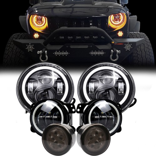 Halo Eye 7'' LED Headlights Lights Fog Turn Combo - Picture 1 of 11