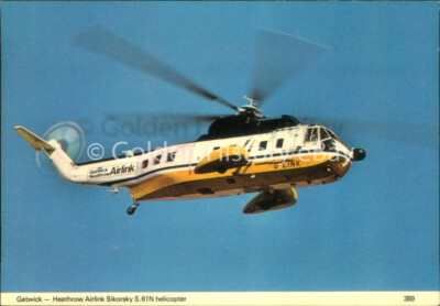 FLUGZEUG HELI HUBSCHRAUBER FOTO BILD POSTKARTE GATWICK HEATHROW AIRLINK S61N
