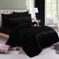 6PCS SATIN COMPLETE BEDDING SET DUVET COVER FITTED SHEET 4 PILLOW CASES