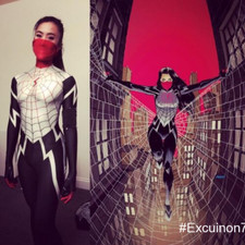 Traje de seda Cindy Moon Spiderman Spandex Zentai para mujer superhéroe disfraz con disfraces