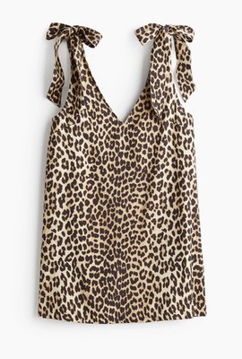 H&M NWT Leopard Print Shoulder Tie Mini Dress, Small 