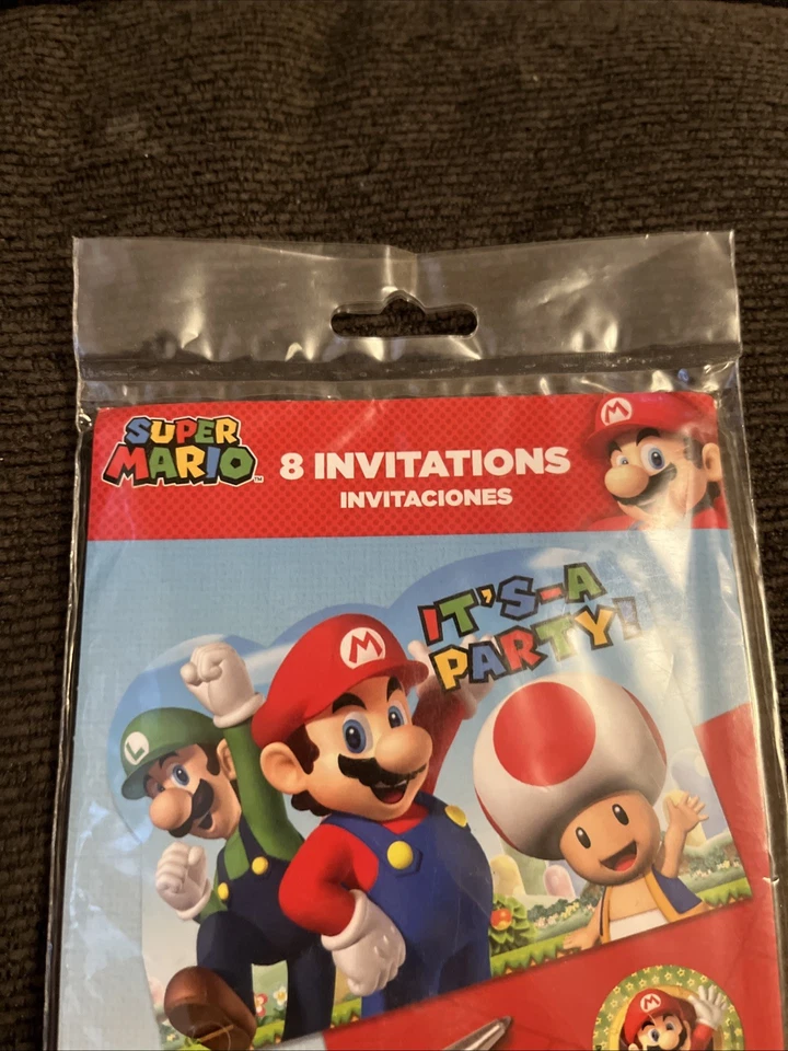 Nintendo Super Mario 8 Invitaciones de Cumpleaños (2017) Precintadas Foto 3 de 4