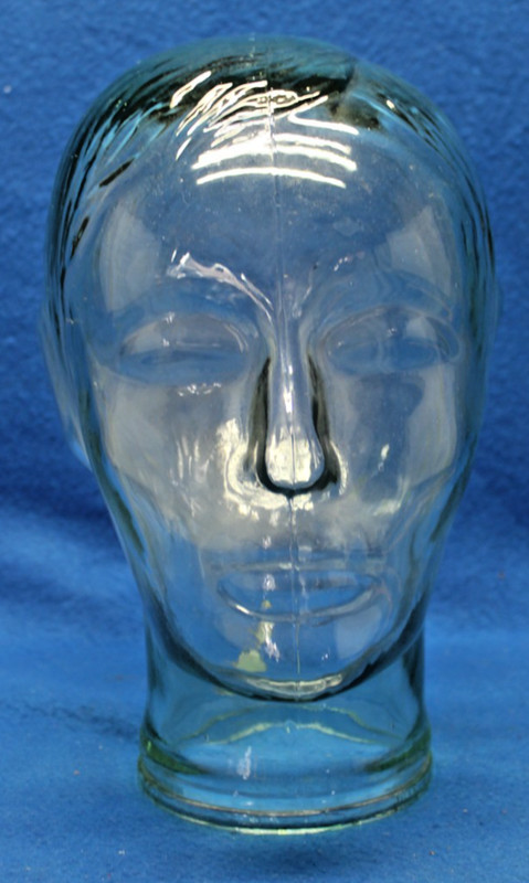 Clear Glass Head Mannequin Green Tint Art Skull Hat Holder