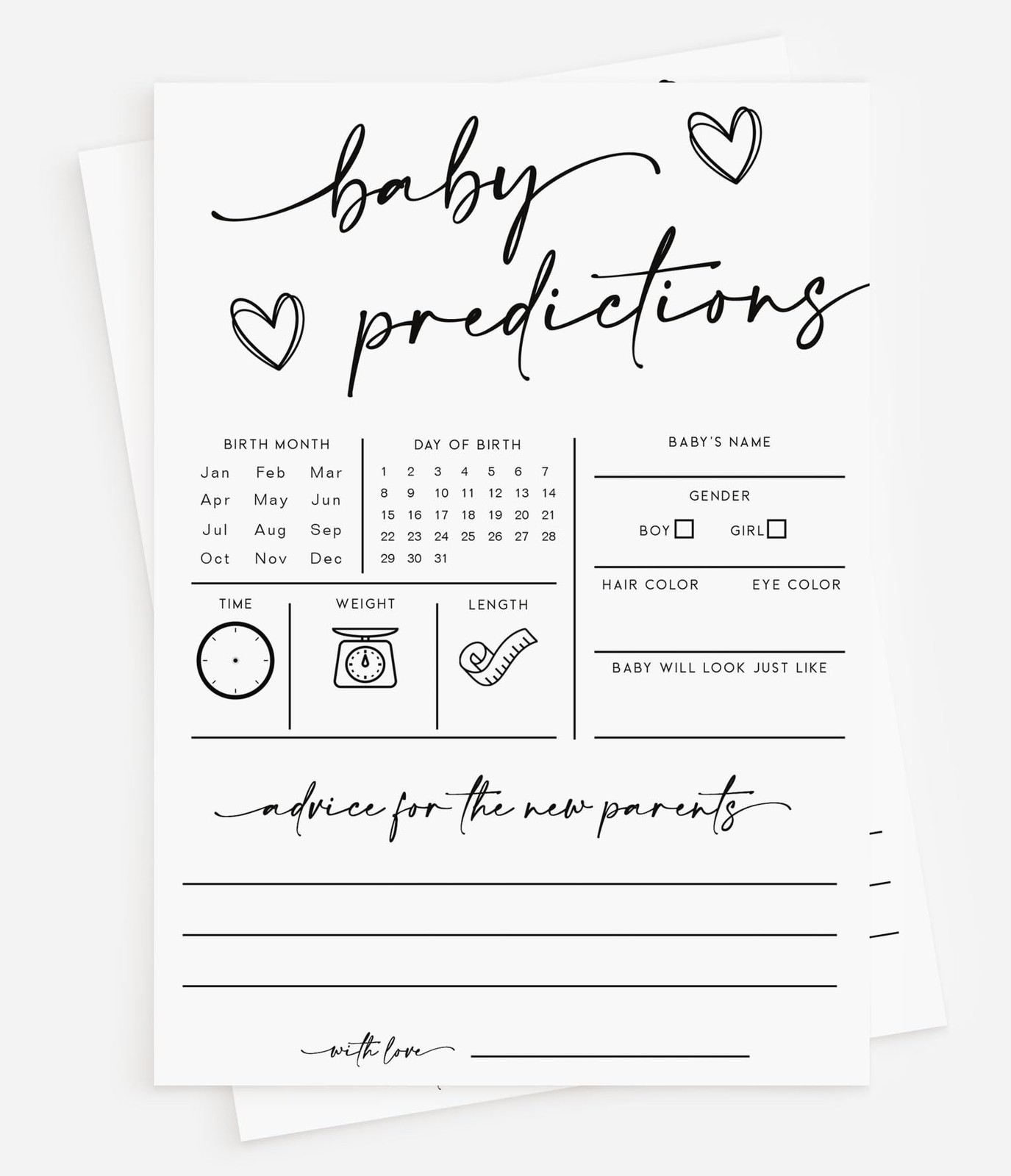 50 Baby Shower Game Large Picture Predictions and Advice Cards, New Mom & Dad...
