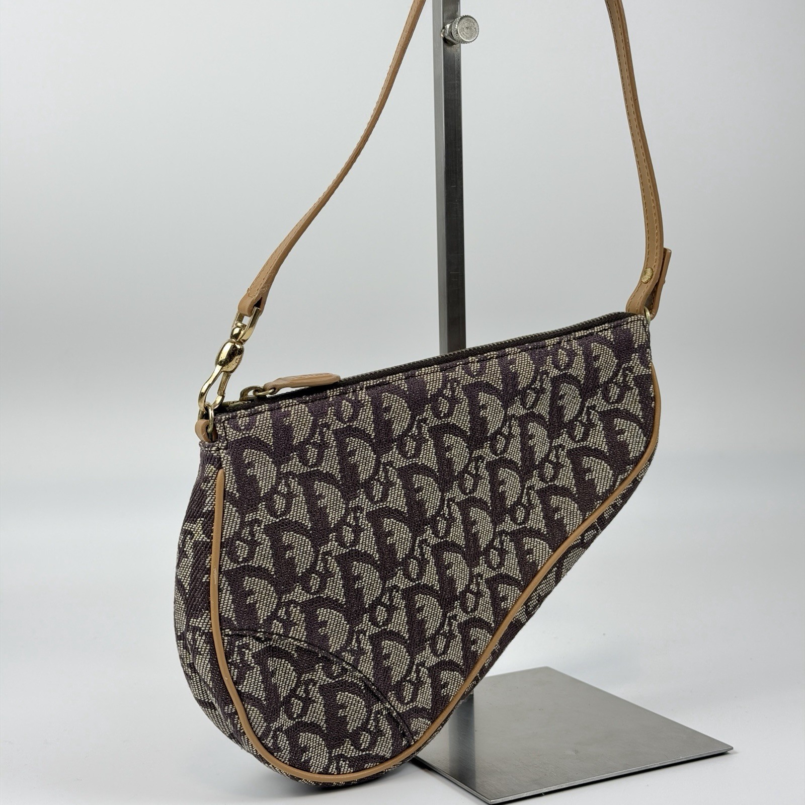 Auth Christian Dior 2001 Trotter Saddle Bag Accessory Pouch Canvas Brown t77 image 2