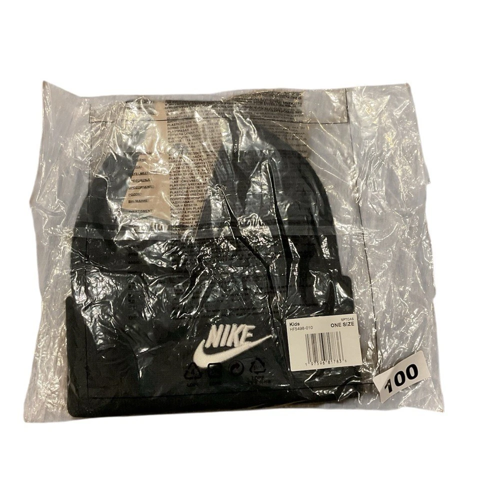 Nike Kids Beanie Hat Black White Futura Logo Knit Cap HF5498-010 One Size NEW