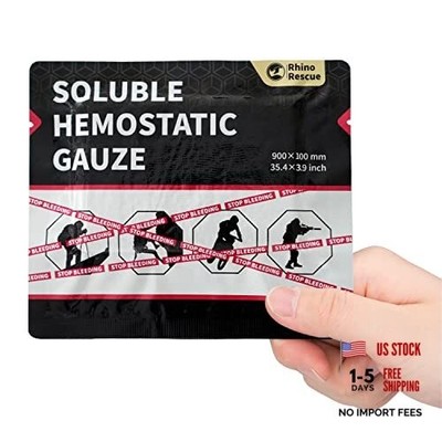  Soluble Hemostatic Gauze Dressing 4''*35''(3ft) for Quick Clotting, Stop 1 Count