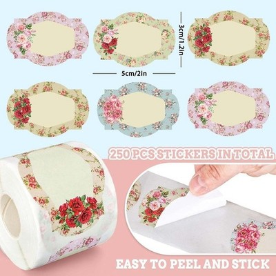250 Stück Vintage Blumen Etiketten Rolle Retro Blumen Aufkleber für Scrapbooki