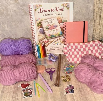 Beginner Guide Knitting Kit with Yarn, Needles, Accessories, and Patterns