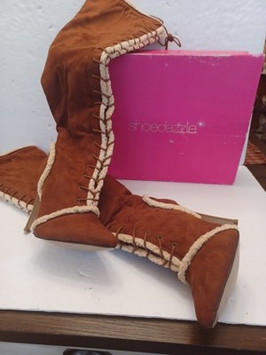 ShoeDazzle SUEDE & FUR Thigh High/Stelletto Heel Boots Sz 10 NEW FREE SHIP