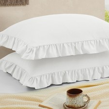 Ruffled Pillow Cases Set of 2, Soft Microfiber Queen Shams for Bedding Decor