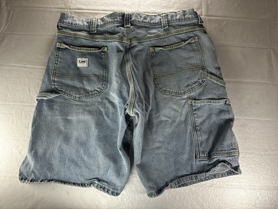 VTG Lee Work Dungarees Mens Carpenter Shorts Size 38 Blue Denim