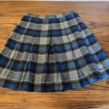 Vtg Wool Plaid Pleated Handmade Skirt S Blue Gray Academia Preppy School Girl