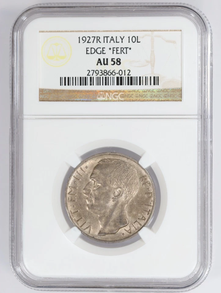 1927 R Italy Victor Emmanuel III Silver 10 Lire *FERT* - NGC AU 58 - Image 3 of 4