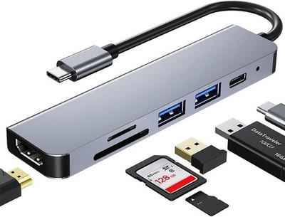 USB C Hub 6in1 Dongle 4K HDMI USB 3.0 USB 2.0 SD/TF Kartenleser PD 87W Typ C