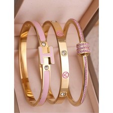 Gold  Pink Triple Bangle Bracelet Set - Luxury Women Jewelry gold plated