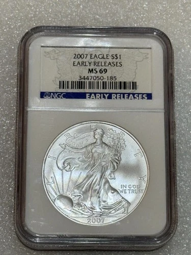 2007 SILVER EAGLE NGC MS 69  ~~ EARLY RELEASES ~~ NO SPOTS ~~ PRISTINE (185)