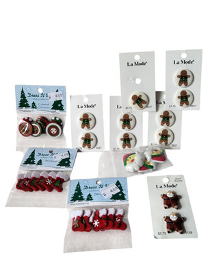 Christmas Buttons La Mode Dress It Up Candy Stockings Gingerbread Man Santa New