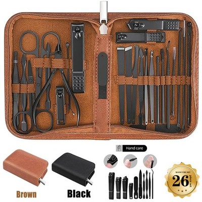 Manicure Set, Stainless Steel Pedicure Nail Clippers Set,Personal Grooming 26Pcs