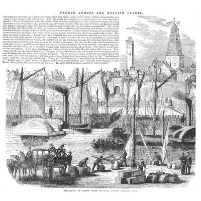 KRIMKRIEG Französische Truppen an Bord englischer Transportschiffe - Antikdruck 1854