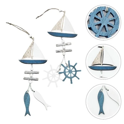 2pcs Ozeanstil Holz Anhänger kreativer Wand Hanging Decor Chic Home Ornament - Bild 1 von 4