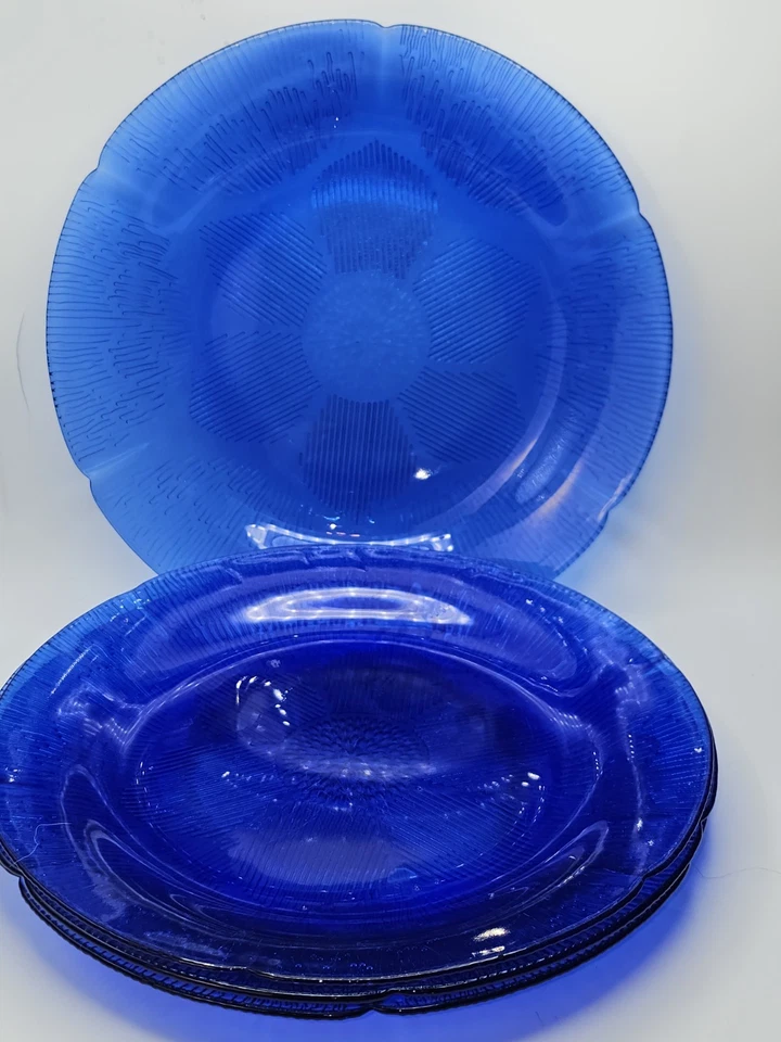 Juego de 4 Platos Girasol Vidrio Textura Azul Cobalto Fortecrisa México Decoración Foto 2 de 4