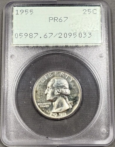 1955 Proof Washington Quarter 25c - PCGS PR67 - OGH Rattler Holder