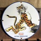 VINTAGE 1963 DATED ESSO EXTRA GASOLINE 10” PORCELAIN TIGER TANK GAS OIL  SIGN