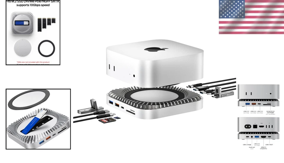 Elegant Aluminum Mac Mini Dock with HDMI, USB-C, and SSD Support for M4 Pro - Image 2 of 4
