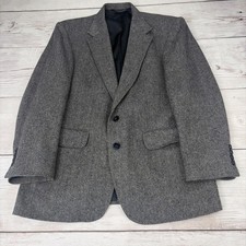 VTG Lands' End Men's Sport Coat Blazer 40R Gray Wool Lambswool Herringbone Tweed