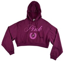 PINK Victoria's Secret Hoodie Juniors Medium Purple Cropped Script Logo Fleece