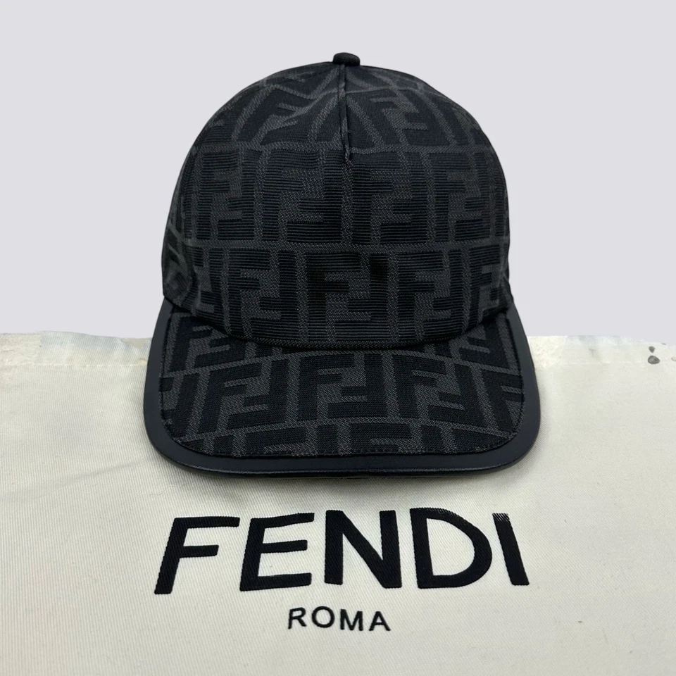 Fendi Zucca FF Estampado Lona Monograma Béisbol Camionero Gorra Sombrero Negro Talla M Foto 3 de 4